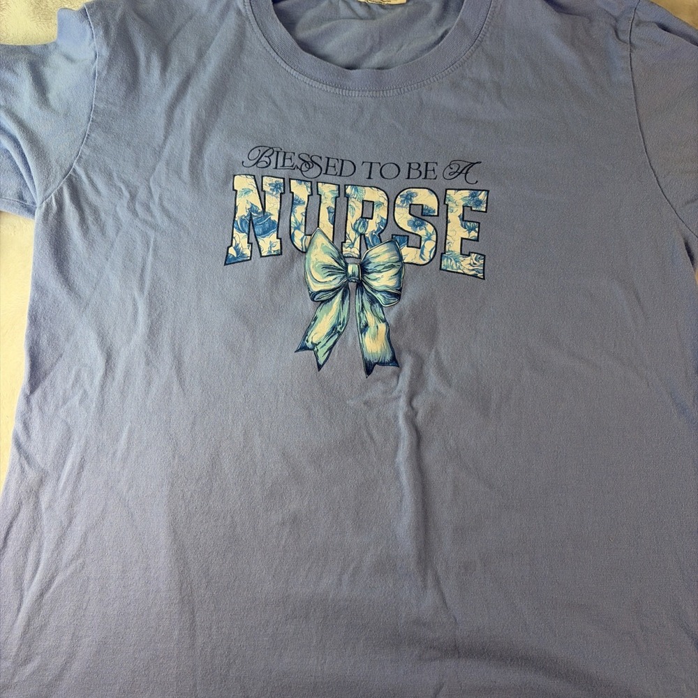 Simply Southern Blessed To Be A Nurse L/S T Shirt Vista Blue S Back Graphic EUC